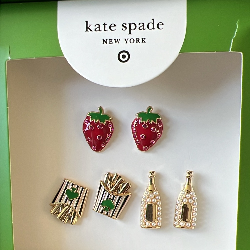 Kate Spade x Target Earring Set with Strawberries, Fries, and Champagne